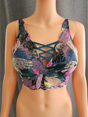 PINK Floral Lace Bralette with Crisscross Detail